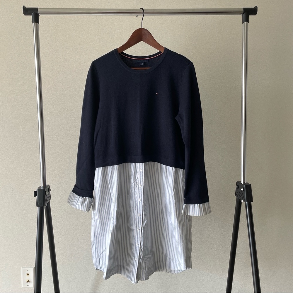 Tommy Hilfiger Women's Navy and White Sweater Dress